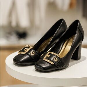 Vintage Audrey Brooke Brown Heels with Gold Buckle